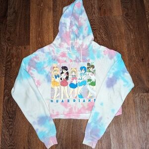 Sailor Moon Group Grid Pastel Wash Girls Crop Sweatshirt size S/M